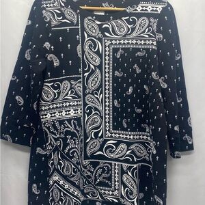 Chico's Women’s NWT Zenergy Bandana Tunic SZ 1 (8/10) Black/White 3/4 SL